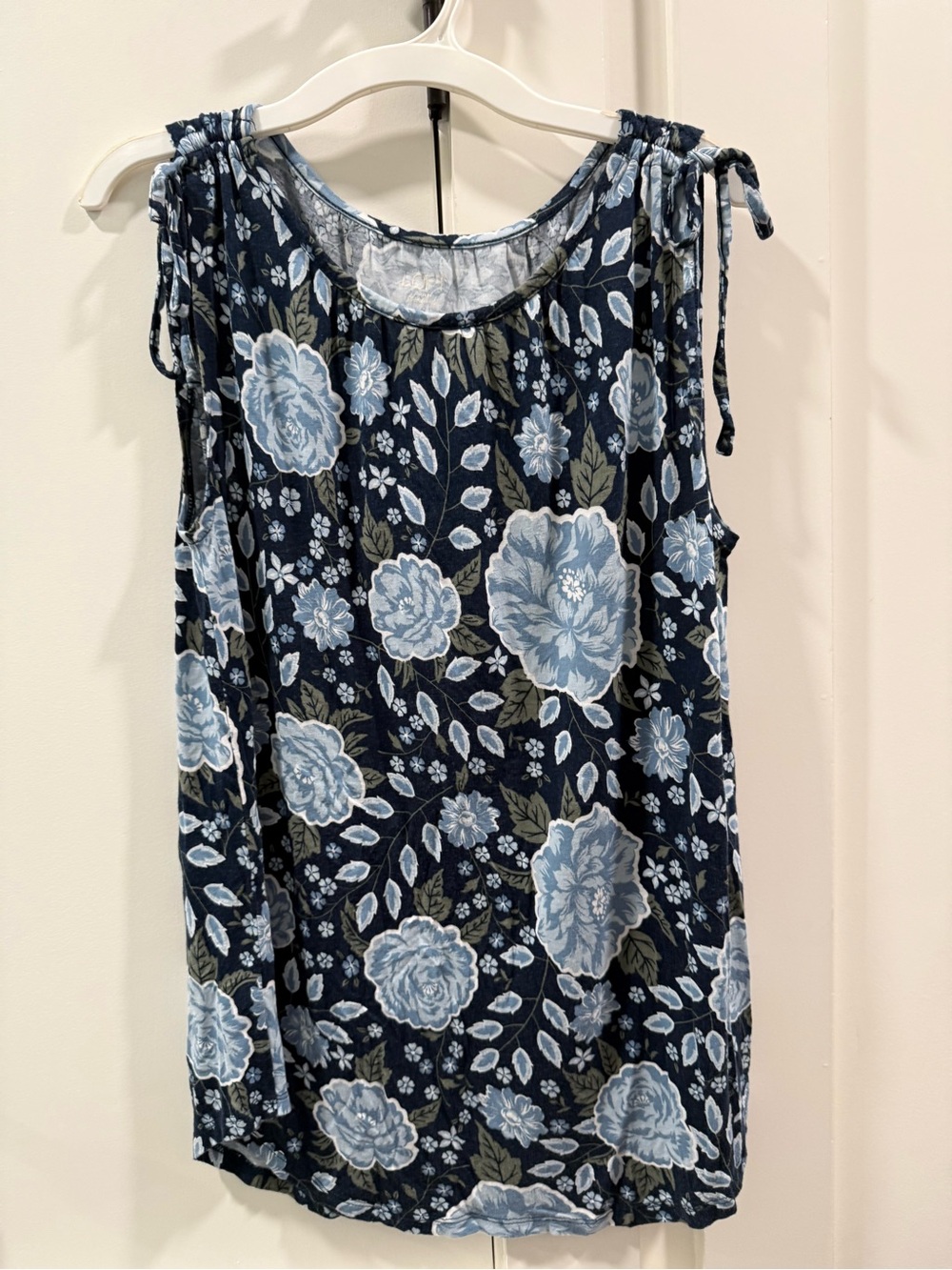 LOFT Navy Floral Tie-Shoulder Tank Top